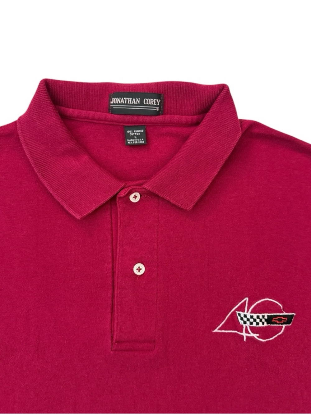 Vintage 90s Corvette 40th Anniversary Polo Made USA Red Embroidered Large Shirt